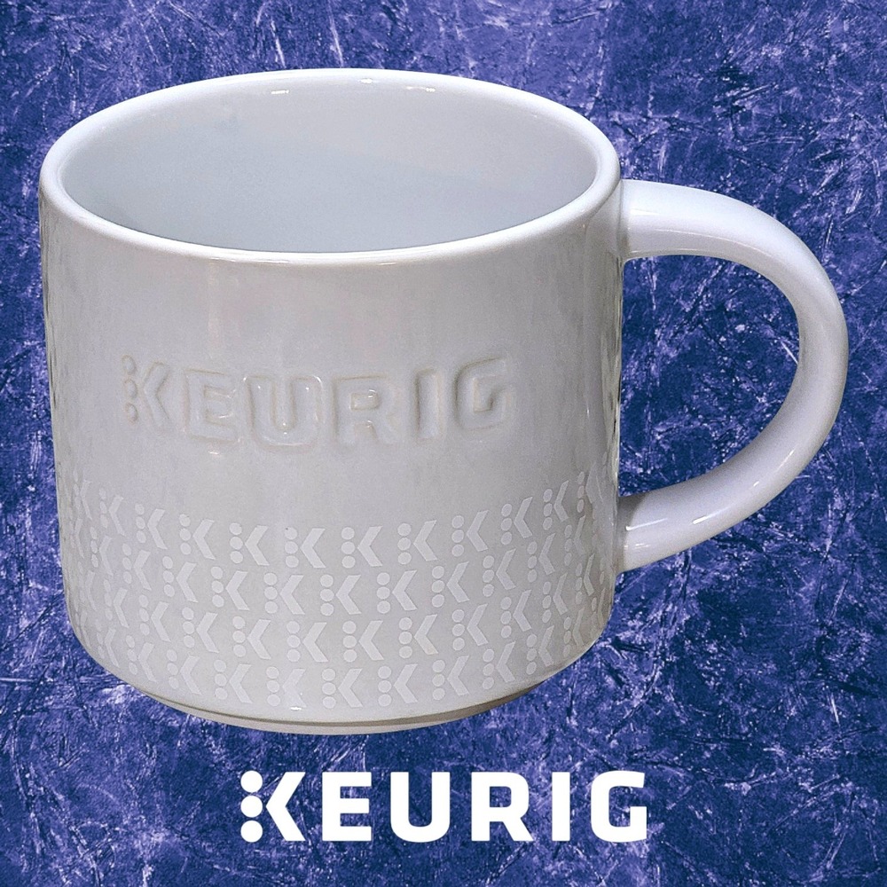 Keurig‎ Embossed Legacy Coffee Mug Monochromatic Logo White 14.5 oz